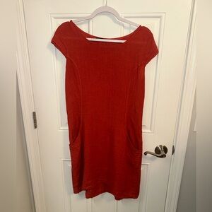 Lung O L’arno Women’s 100% Linen Red Cap Sleeve Dress Sz M